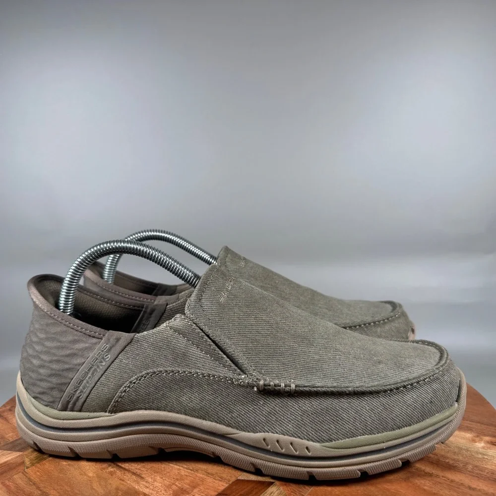 Skechers‎ Slip-ins Relaxed Fit Parson Oswin Khaki Canvas Loafers Mens 7 Wide